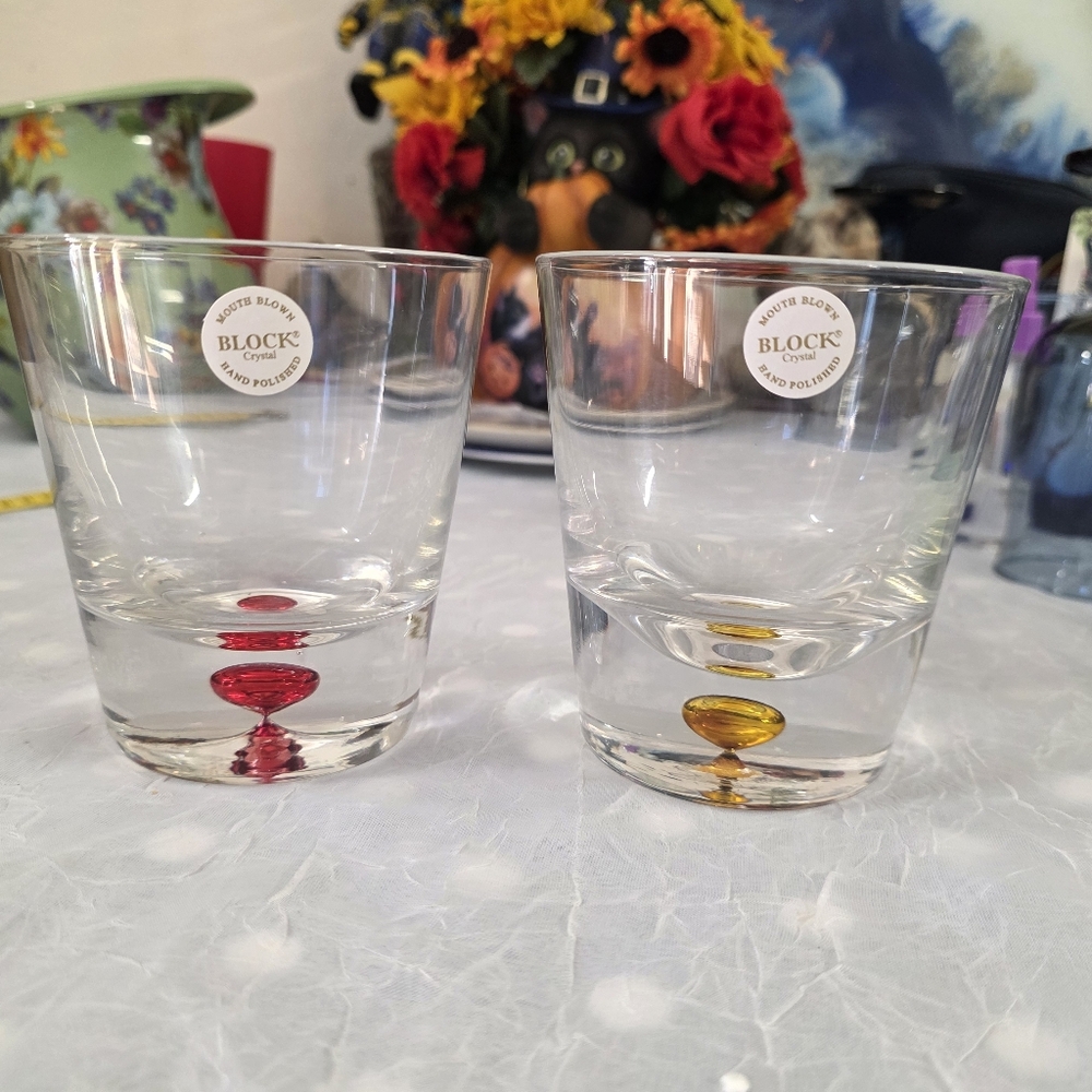 Block Crystal glasses set of 2 whiskey tumblers  controlled bubble In Base